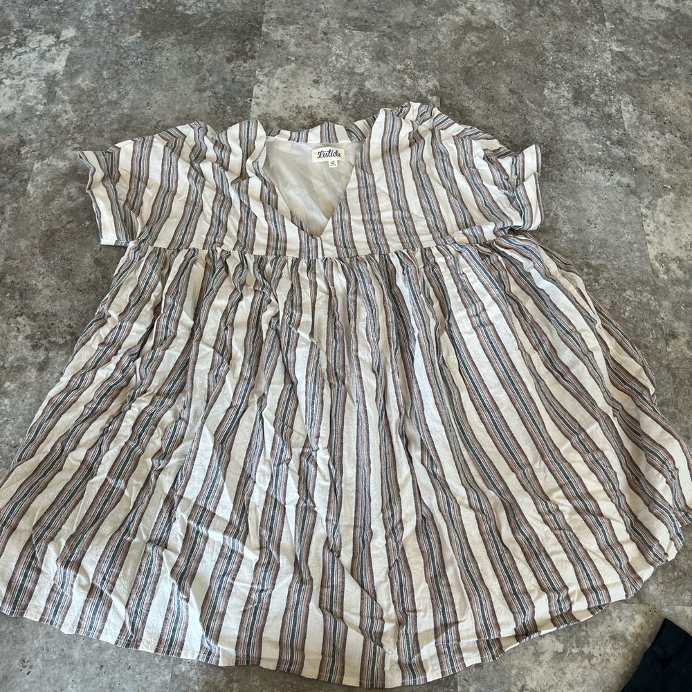 Listicle Cream/Gray/Brown Striped mini dress